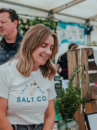A stallholder from Isle of Man Salt Co at the Producers Tent